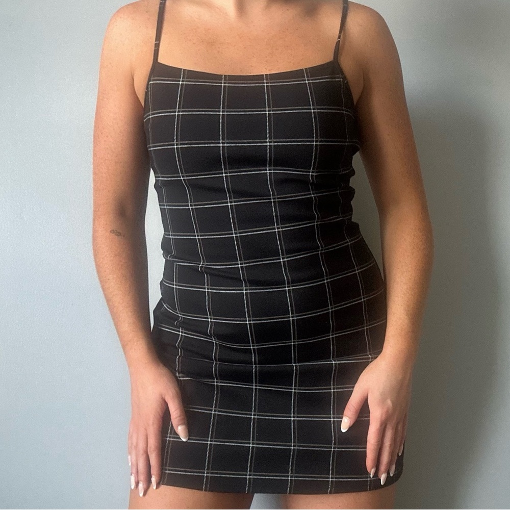 Forever 21 black plaid mini dress with adjustable straps
